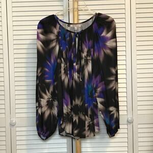 Jennifer Lopez Floral Gathered Neck Long Sleeved Relaxed Blouse L